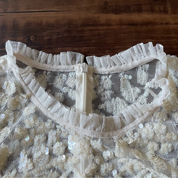 NEEDLE & THREAD Aurelia Sequin Embellished Top Natural Cream Ruffle Sheer Blouse - Picture 8 of 15